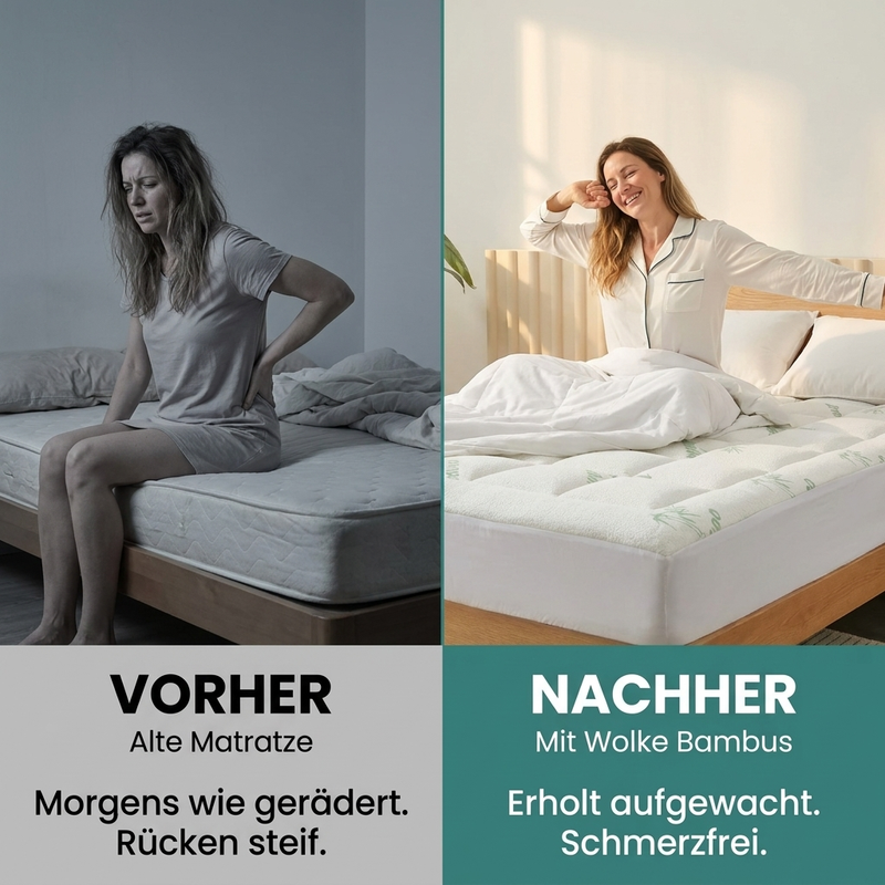 Vorher-Nachher: Morgens mit und ohne Wolke Bambus Topper