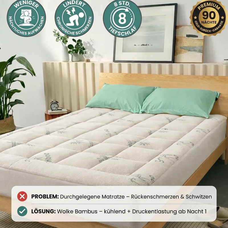 Wolke Bambus Topper in Anthrazit auf einem Boxspringbett